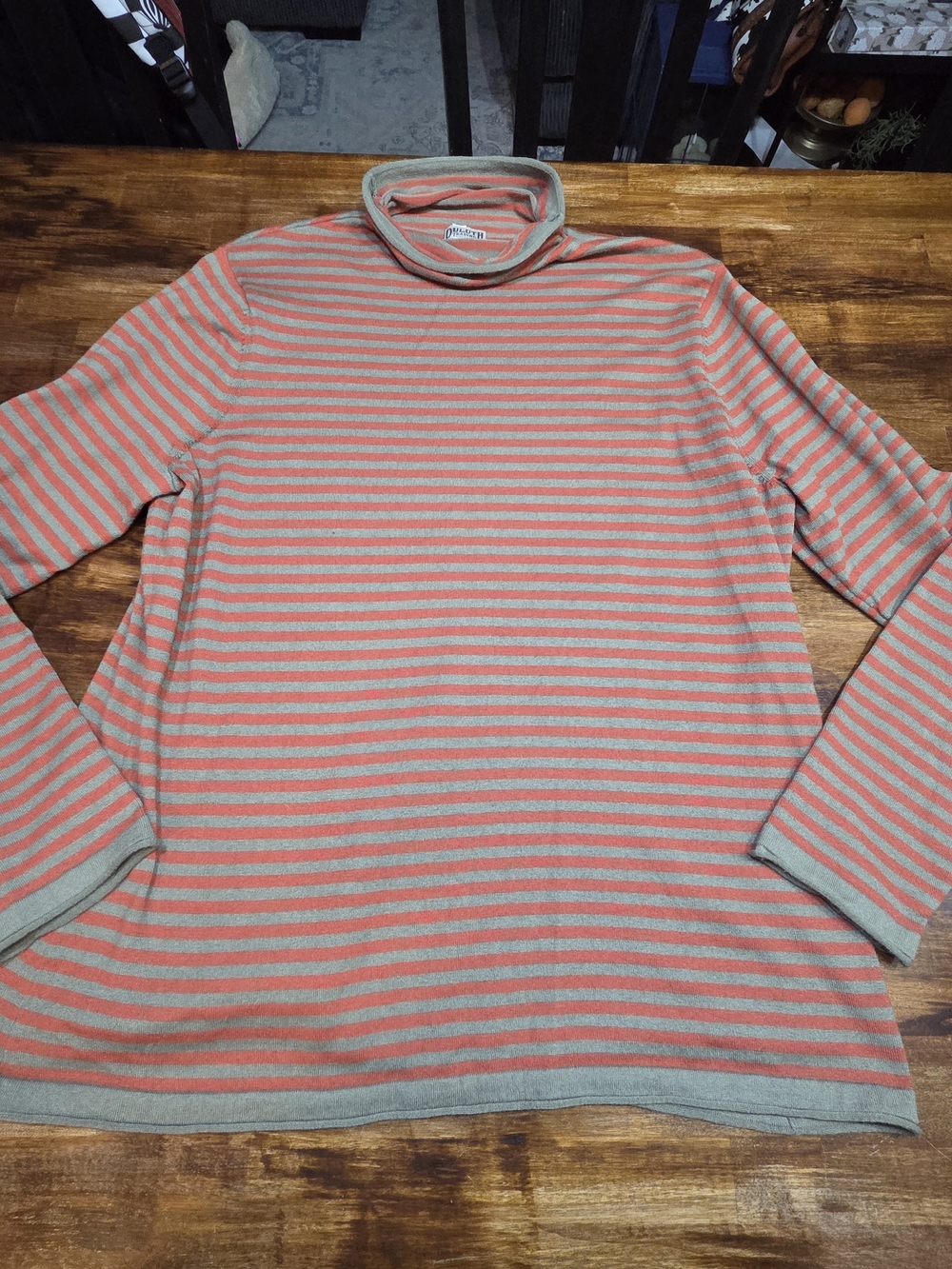 Duluth Trading Co Sweatshirt Womens 2XL rust orange Pullover Mock Neck Striped